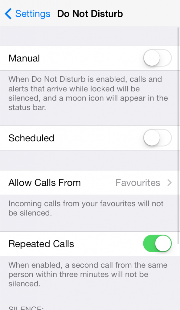 Do Not Disturb - Manual screenshot iOS7 iPhone