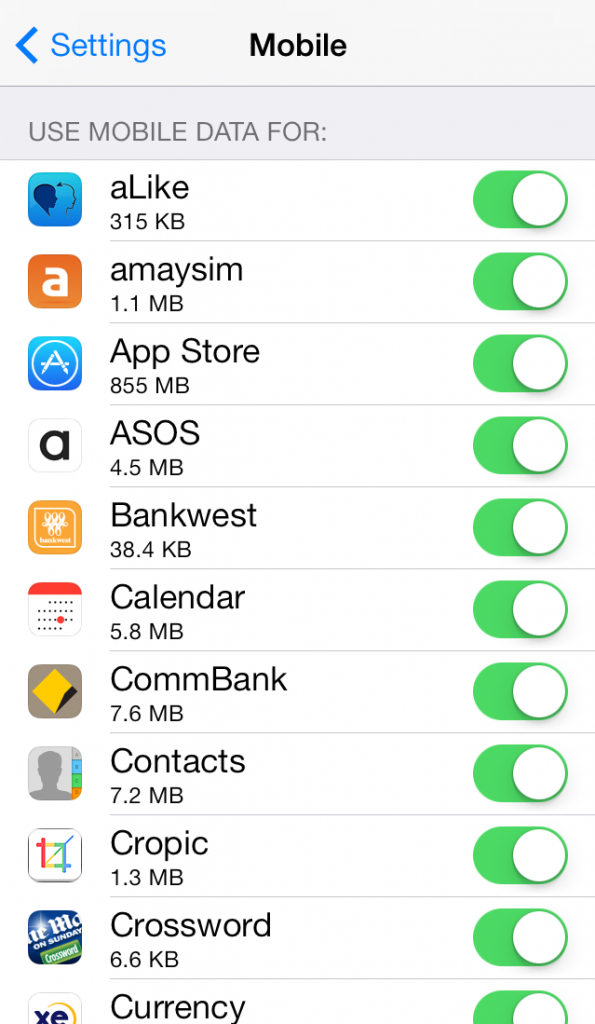 Mobile - use mobile data for app iOS7 iPhone Screenshot