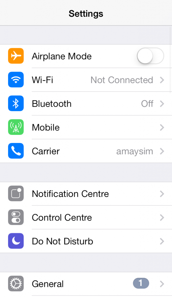 Settings Page Screenshot iOS7 iPhone