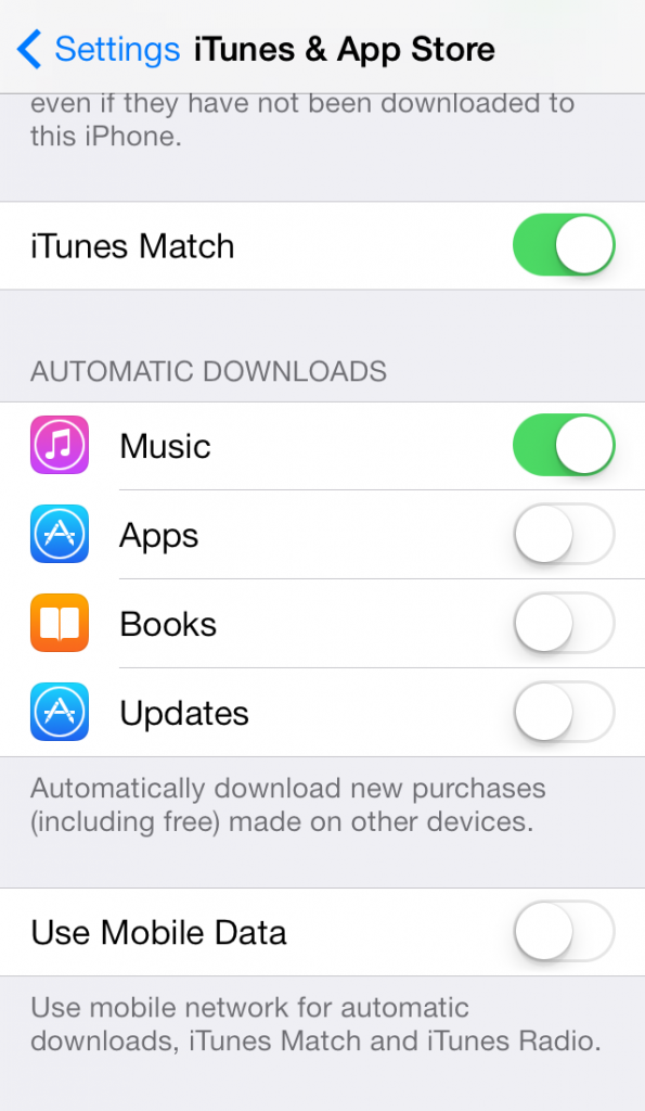 iTunes App Store - automatic downloads iOS7 iPhone screenshot