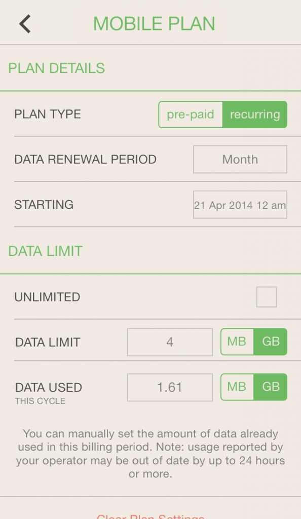 my data manager - plan data page ios7 iphone screenshot