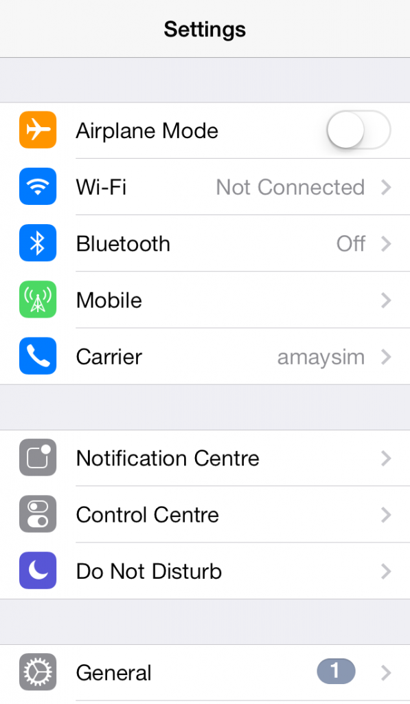 iOS7 iPhone Setting Screenshot